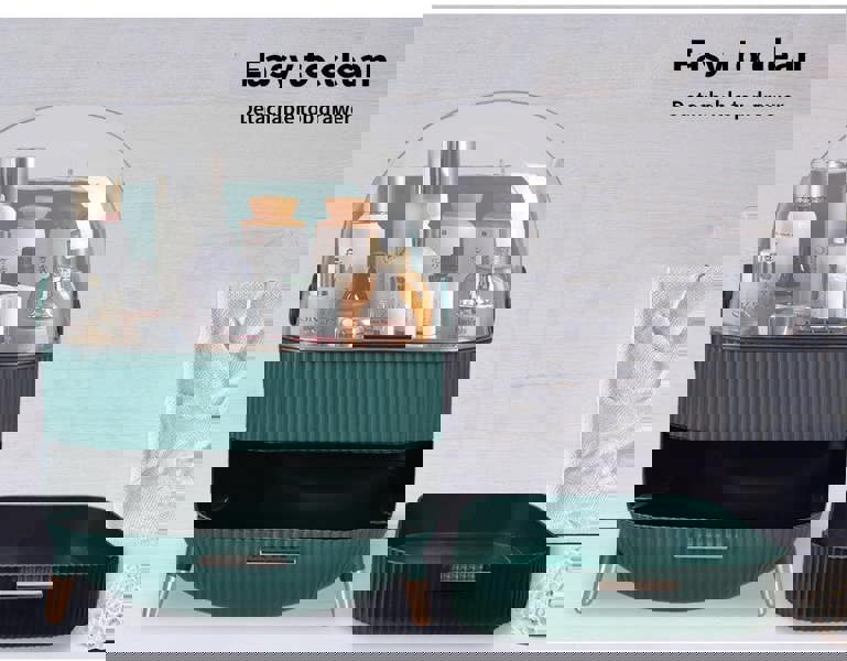 ilus Makeup Organizer Case Drawer Portable Cosmetic Jewellery Storage Box Dark Green