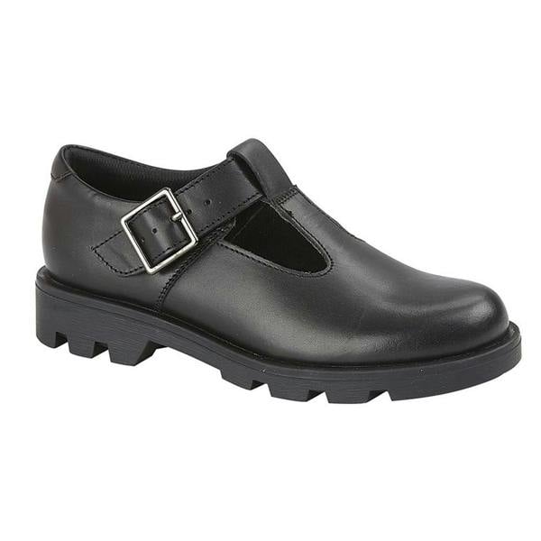 Roamers Girls Leather School Shoes - Black