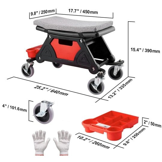 Havendro Rolling Mechanic Stool Garage Stool 135kg Capacity Workshop Creeper Seat for Car