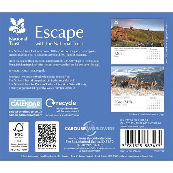 National Trust, Escape with the National Trust Desk Calendar 2027, Desk Calendars, Day To View, Travel, Gift