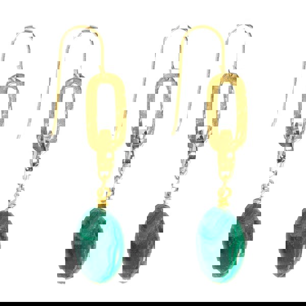 N'Damus London Malachite Brass Drop Earrings