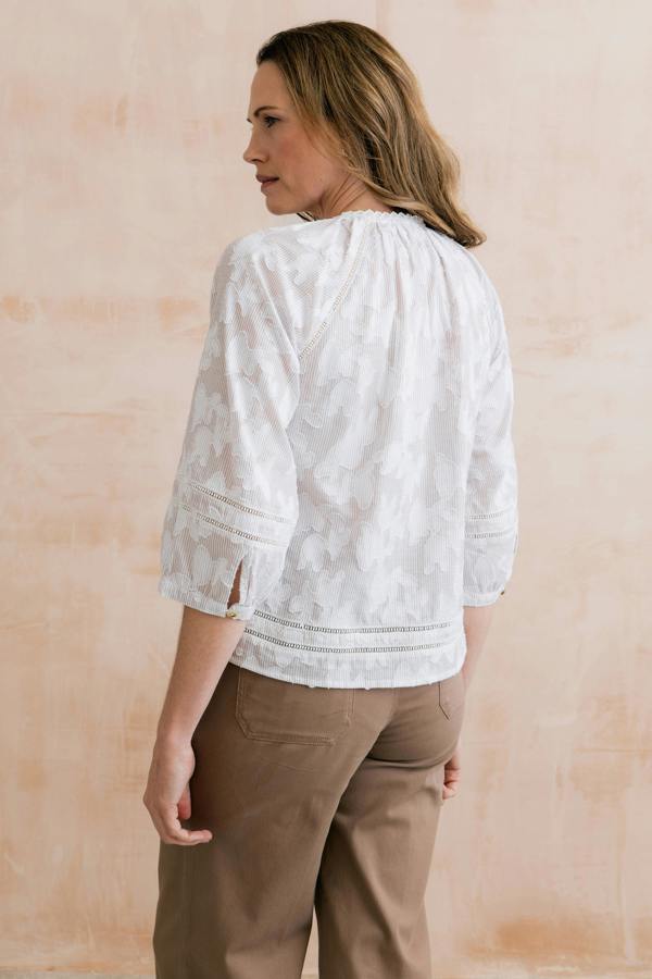 Lily & Me Zoe Cotton Jacquard Blouse Mocha