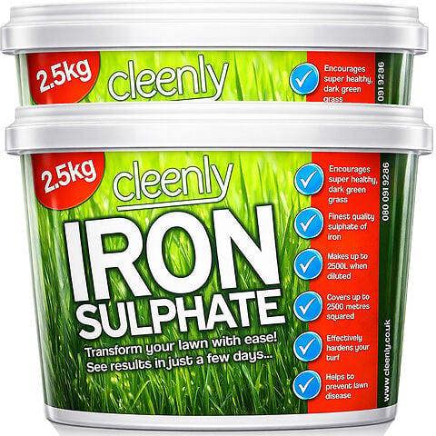 Cleenly Iron Sulphate for Lawns 5kg Pure Lawn Tonic Ferrous Sulphate of Iron Lawn Greener and Turf Hardener