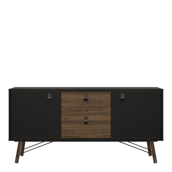 Wyld Haus Juno Black and Walnut Wood Sideboard 2 Doors 2 Drawers