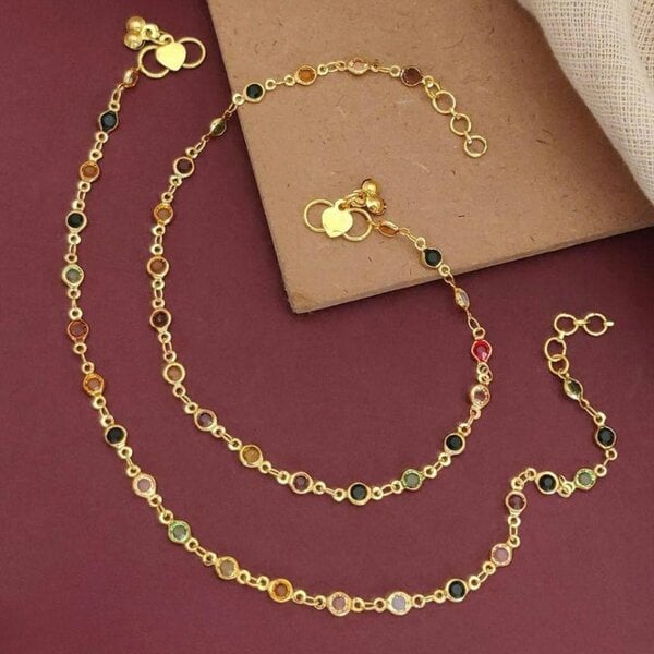 The Colourful Aura Golden Brass Rounds Multicolour Beads Foot Indian Payal Anklet