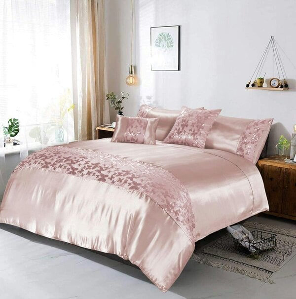 Night Zone Aisha Embroidered Butterfly Duvet Cover Set – 100% Polyester Floral Bedding - Pink