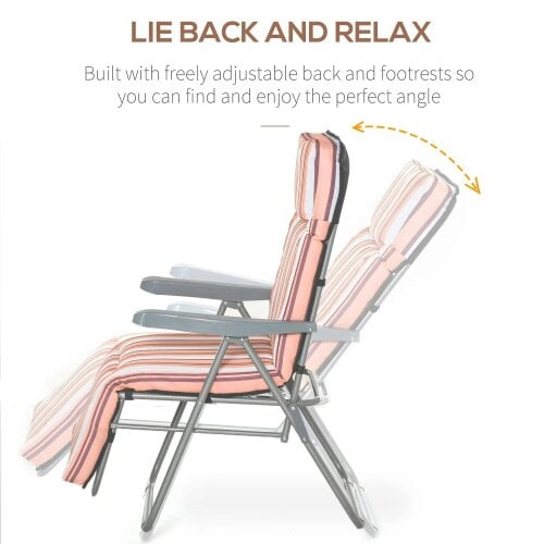 Bobobiy Reclining Garden Chair Set of 2, 5-Level Adjustable Zero Gravity Chairs with Cushions, Orange Stripe
