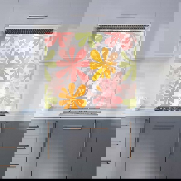 Warren Reed - Designer Yellow And Pink Flowers Kitchen Splashback