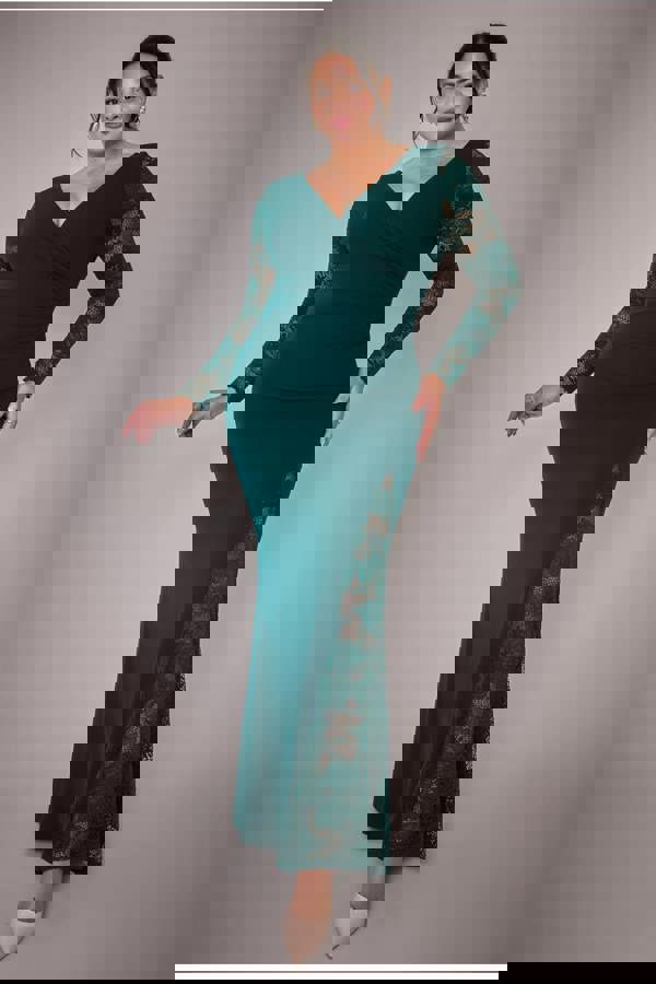 Scuba & Lace Wrap Maxi Dress - Emerald DR4366PLUS