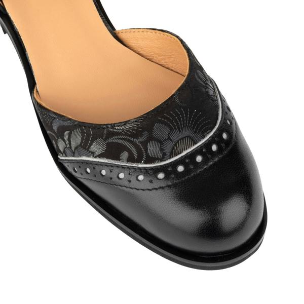 Embassy London Gigot - Black Emboss - Women's Closed Heel Round-Toe Leather Flat Sandal