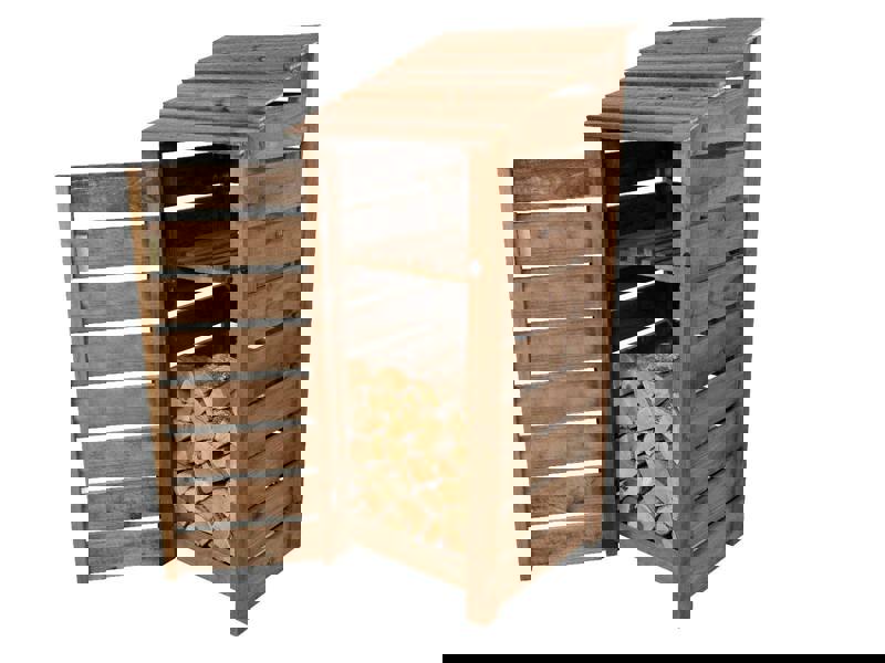 Arbor Garden Solutions Slatted Wooden Log Store With Door and Shelf W-79cm, H-126cm or 180cm, D-88cm - Brown Finish