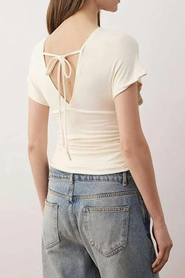 WOVCOR Fitted Gathered Detail Knitted Blouse