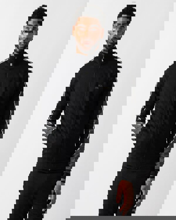 Model wearing a BOSS Orange Mens Full Zip Loungewear Tracksuit Jacket in Black