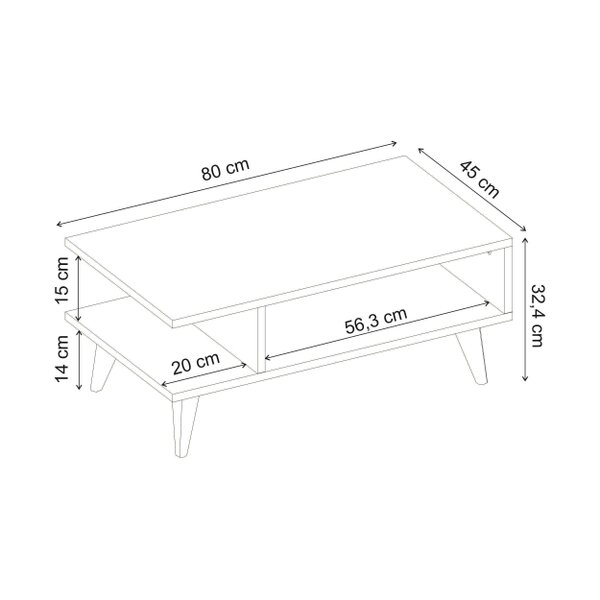 Decortie Titus Modern Coffee Table 80cm Open Storage Shelf White Living Room Centre Table