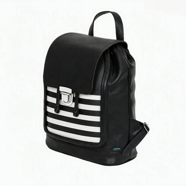 Zatchels Soft Leather Backpack - Black & White Striped