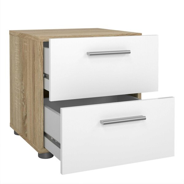 Wyld Haus Daejeon White and Natural Oak Effect Wood Bedside Table 2 Drawers