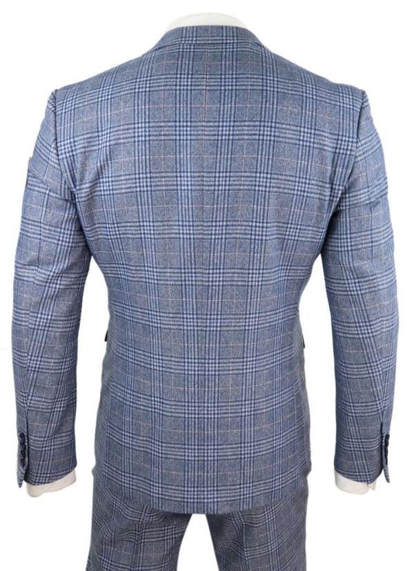 Paul Andrew Mens 3 Piece Blue Grey Tweed Check Vintage Retro Suit