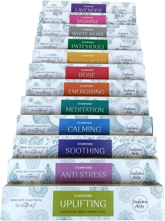 Stamford Indian Arts All 12 Scents Hand Rolled Masala Incense Sticks, 12 packs x 15 sticks