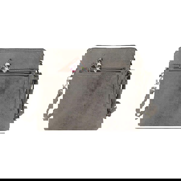 Assots London 'JEAN' Grey Distressed Real Leather Crossbody Bag