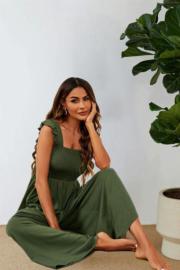 FS Collection Frill Detail Strappy Jumpsuit In Olive