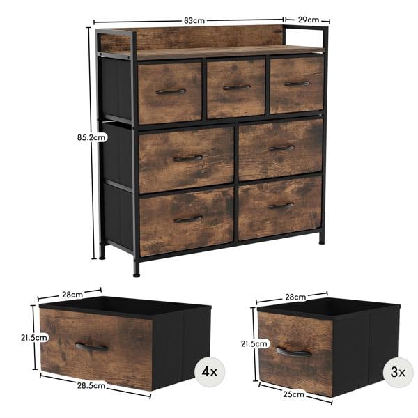 Vida Designs Chorley 7 Drawer Fabric Drawer Chest, Beige & Grey Wood