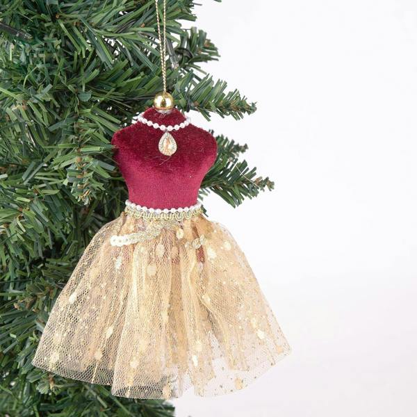 15cm Burgundy and Gold Ballerina Christmas Hanging Decoration Ornament Set image 1