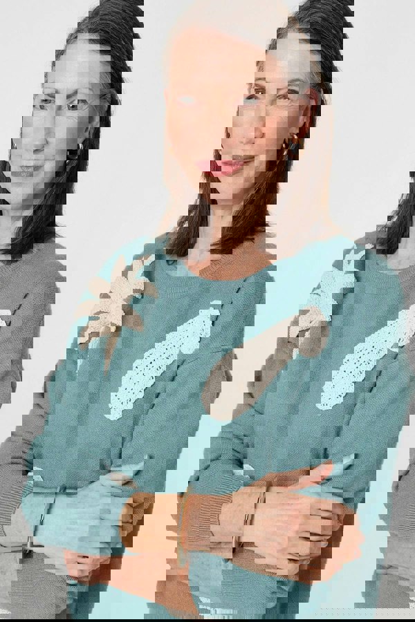 Green | Embroidered Front Long Sleeve Jumper
