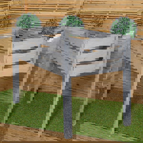 Samuel Alexander 75 x 123cm Samuel Alexander Large Raised Grey Wooden Garden Bed Planter with Slatted Base