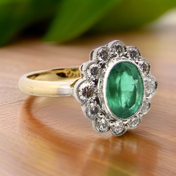 Vintage Tom A fabulous Emerald and Diamond cluster ring