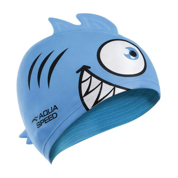 Aqua Speed Boys Girls Piranha Patterned Swimming Cap | Silicone 3D Print Easy Fit Swim Cap