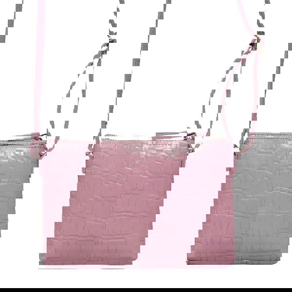 Assots London 'ARIA' Pink Croc Real Leather Crossbody Bag & Purse Set