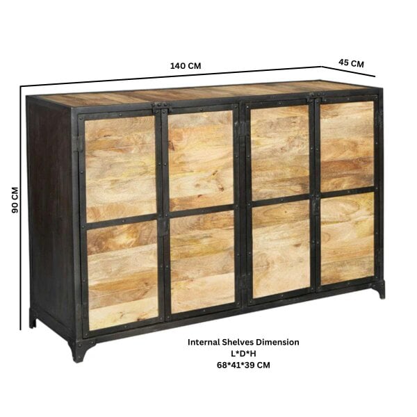 Wyld Haus Oulu Industrial Reclaimed Wood and Metal Vintage TV Unit 2 Doors