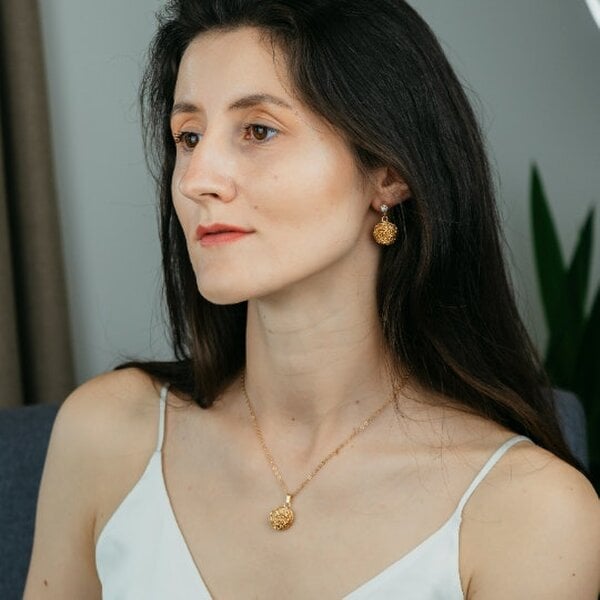 The Colourful Aura Gold Round Wire Wrapped Statement Corded Dangle Drop Handmade Earrings