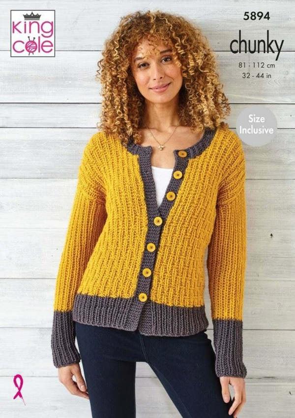 King Cole Wildwood Chunky Knitting Pattern 5894, Sweaters, Cardigans for Women, 32 - 44 Inches