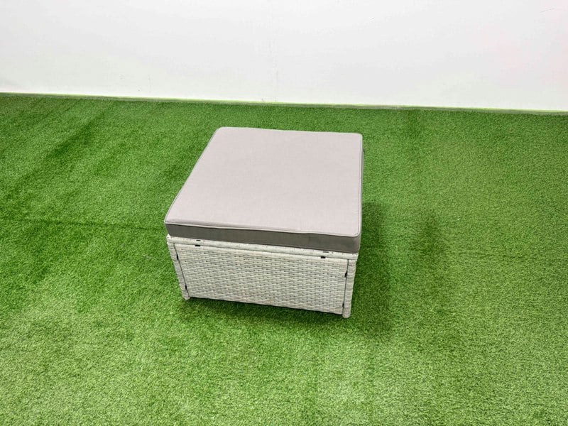 Fimous 10 Seat Rattan Garden Furniture Corner Sofa Set Outdoor Gas Fire Pit Table Set with 3 Footstools Light Grey