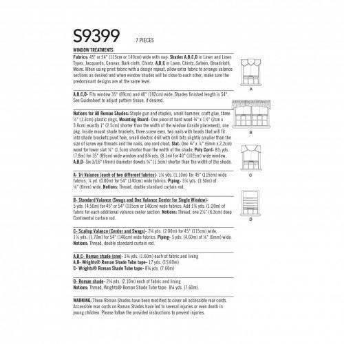 Simplicity Sewing Pattern 9399, Curtains OS (One Size) - Easy
