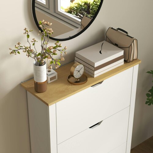 Wyld Haus Dorane Lake High Gloss White Slim Shoe Cabinet With 3 Flip Drawers