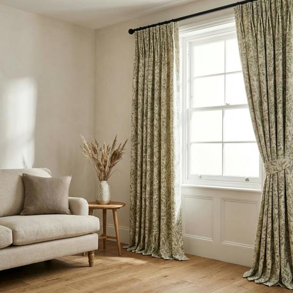 Windermere made-to-measure curtains in Green, styled in a living room