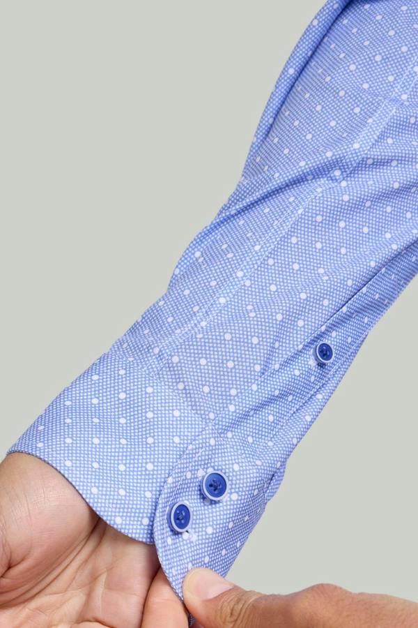 Blue Spot Print Cotton Long Sleeve Shirt