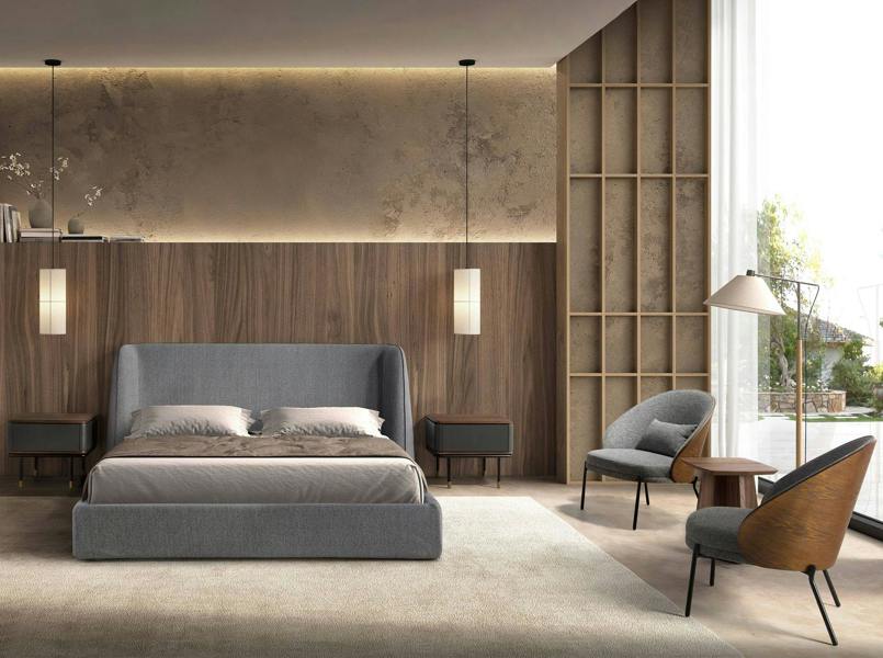 Angel Cerdá Bedside Table in Matt Dark Grey Wood, Black Steel and Walnut Top 7170