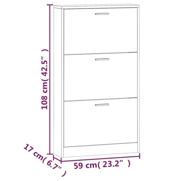Berkfield Shoe Cabinet Black 59x17x108 cm Engineered Wood