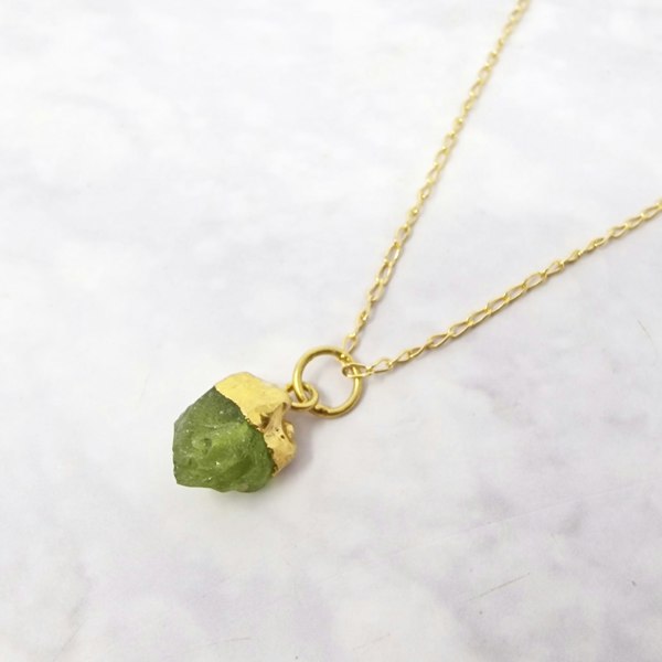 Raw Peridot August Birthstone Gold Plated Necklace