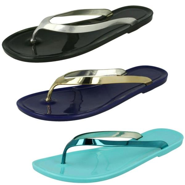 Spot On Ladies Spot On Flat Metallic Toe Post Jelly Sandals