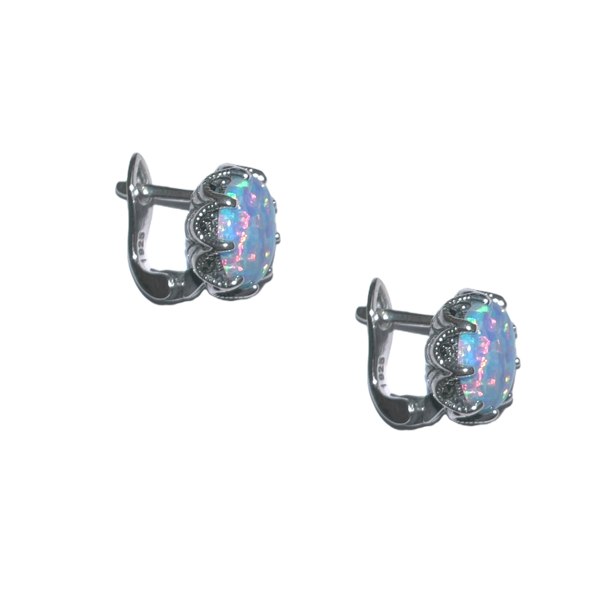 Spero London Round Opal High Quality Sterling Silver Earrings