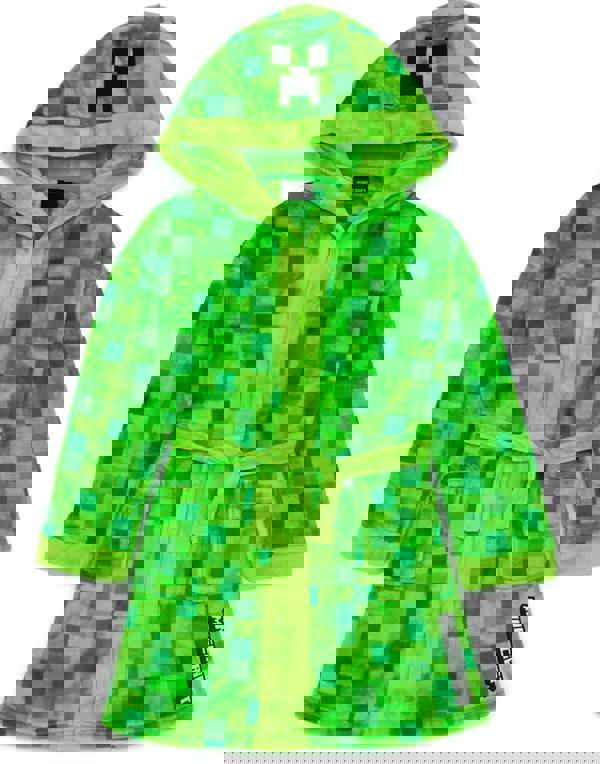 Minecraft Unisex Kids Green Pixel Creeper Novelty Print Bathrobe