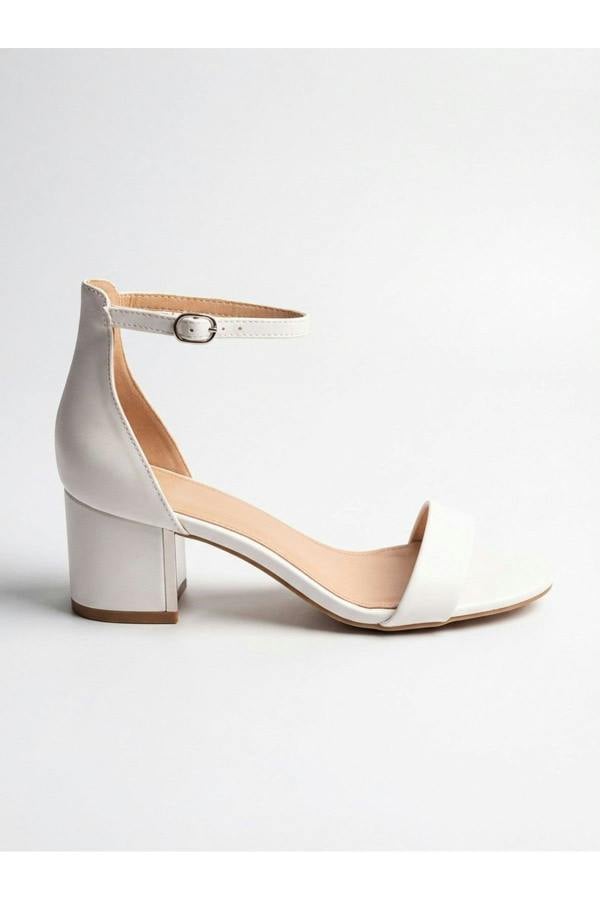 Zara Womens Ankle Strap Block Heel Sandals - WHITE