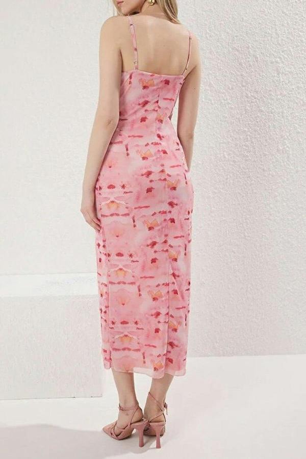 WOVCOR Abstract Printed Tulle Maxi Knit Dress