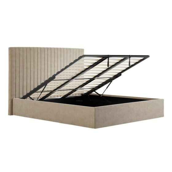 Wyld Haus Dublin Taupe Upholstered 6ft Super King Size Ottoman Bed with Tall Ribbed Headboard