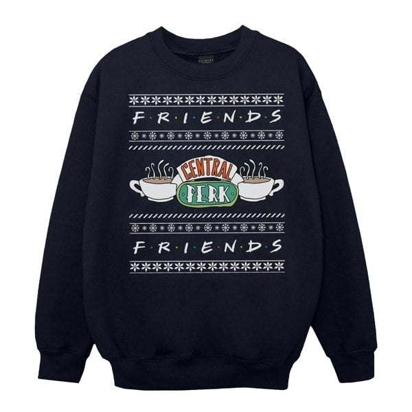 Friends Girls Fair Isle Central Perk Sweatshirt - Navy Blue