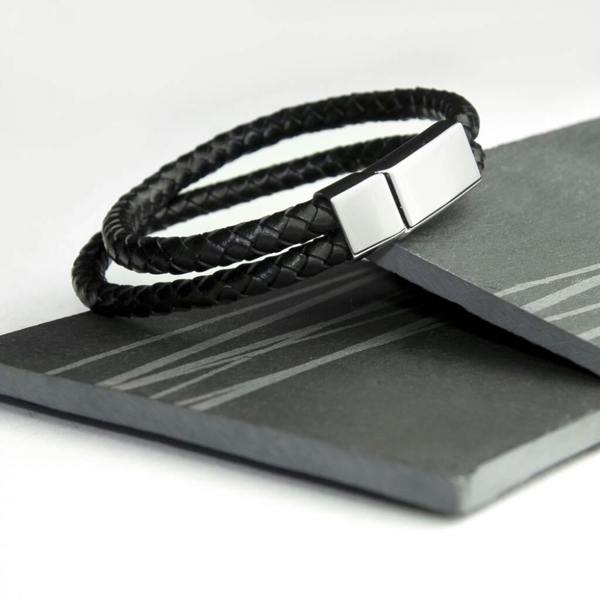 Personalised Men's Dual Leather Woven Bracelet - alternative angle